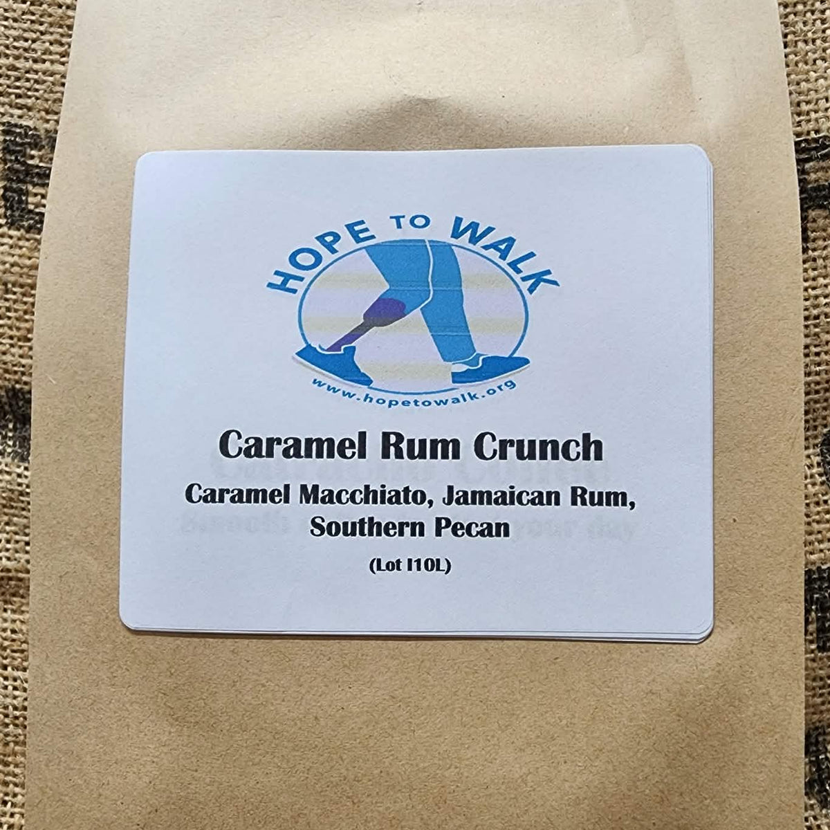 Caramel Rum Crunch coffee bag, Hope to Walk edition, Legacy Farms