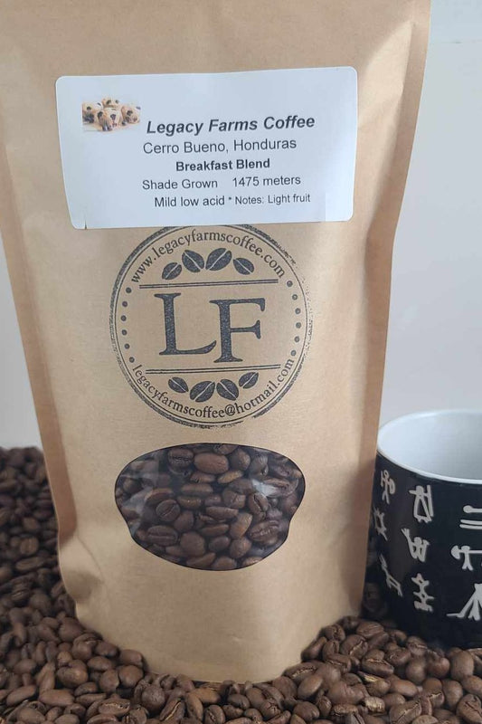 Breakfast Blend coffee bag, Legacy Farms Honduras