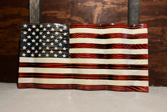 Handcrafted wavy wooden American flag