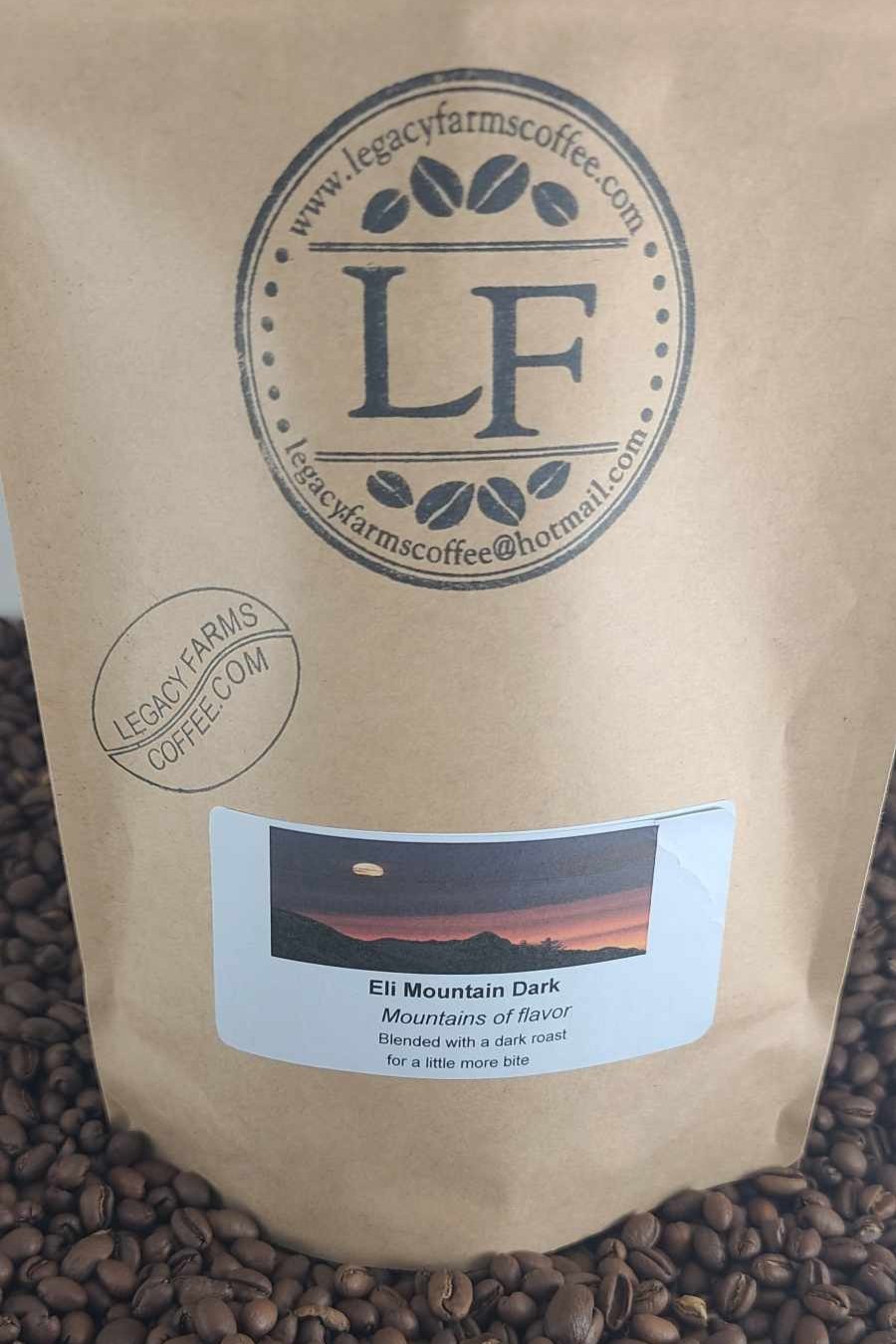 Eli Mountain Dark Blend coffee bag, Legacy Farms