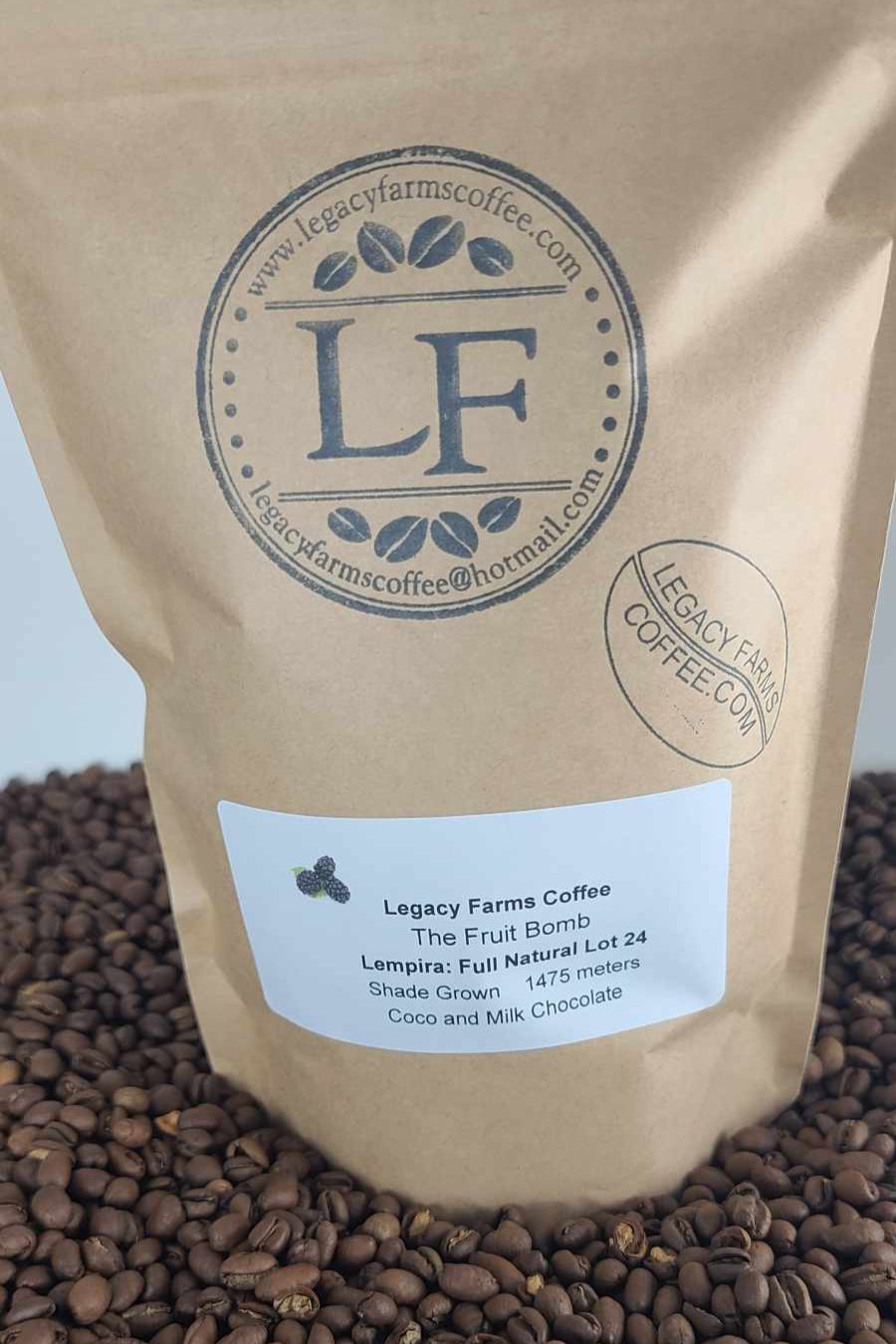 The Fruit Bomb natural process coffee bag, Legacy Farms