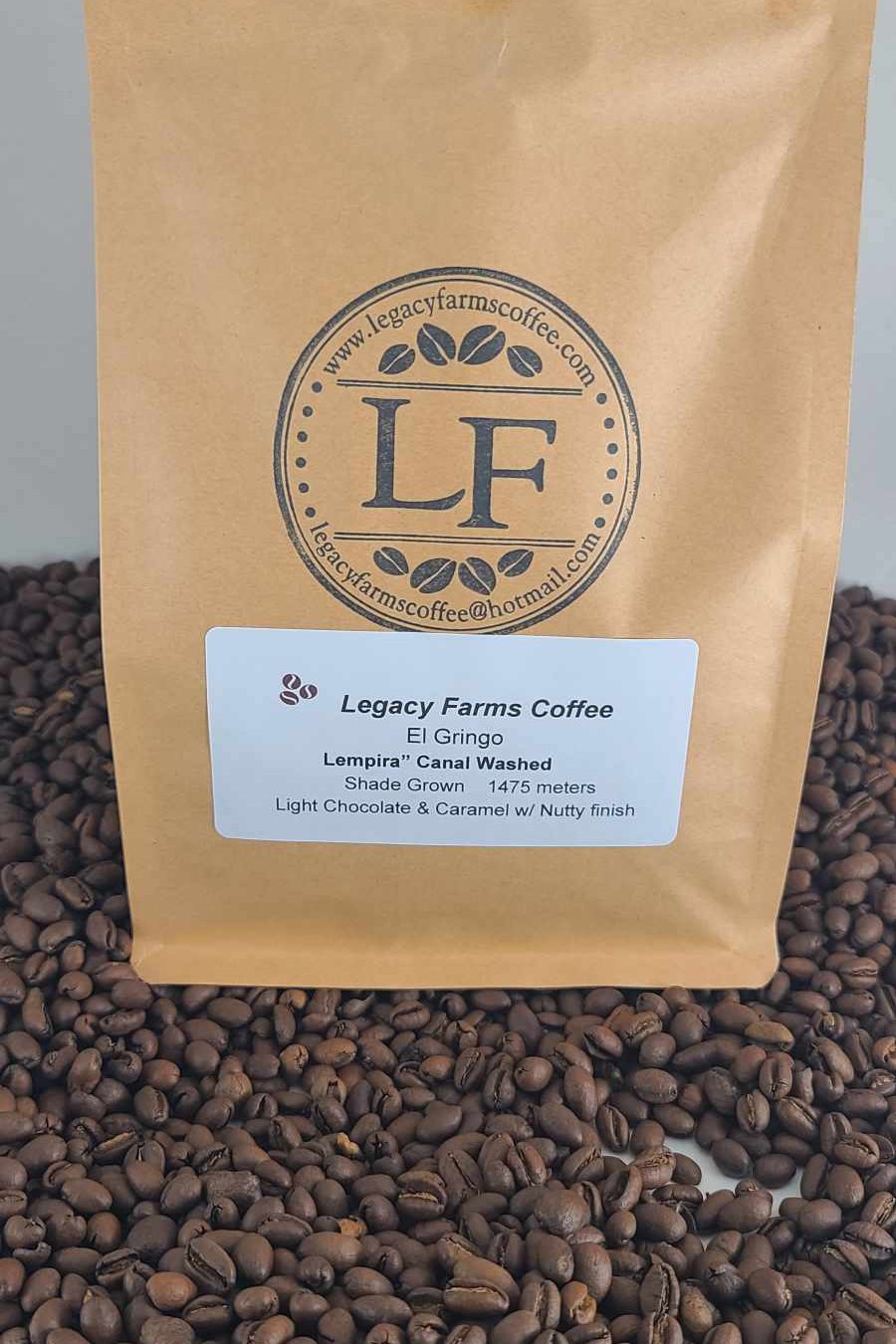 El Gringo Medium roast coffee bag, Legacy Farms Honduras