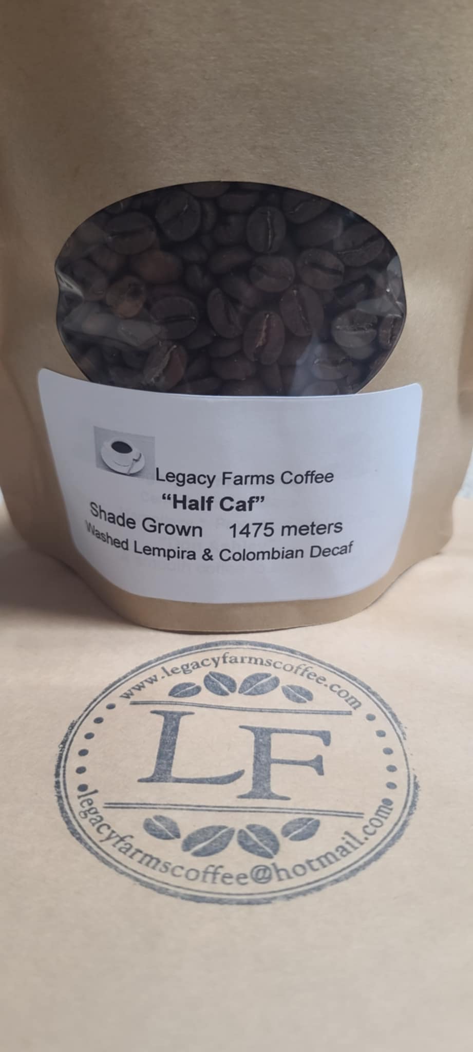 Half-Caf coffee bag, Legacy Farms
