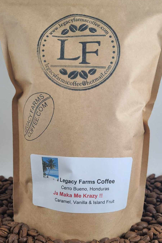 Ja Maka Me Krazy flavored coffee bag, Legacy Farms