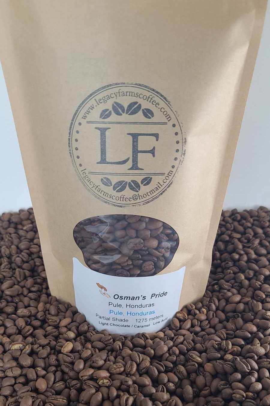 Osman's Pride low acid coffee bag, Legacy Farms