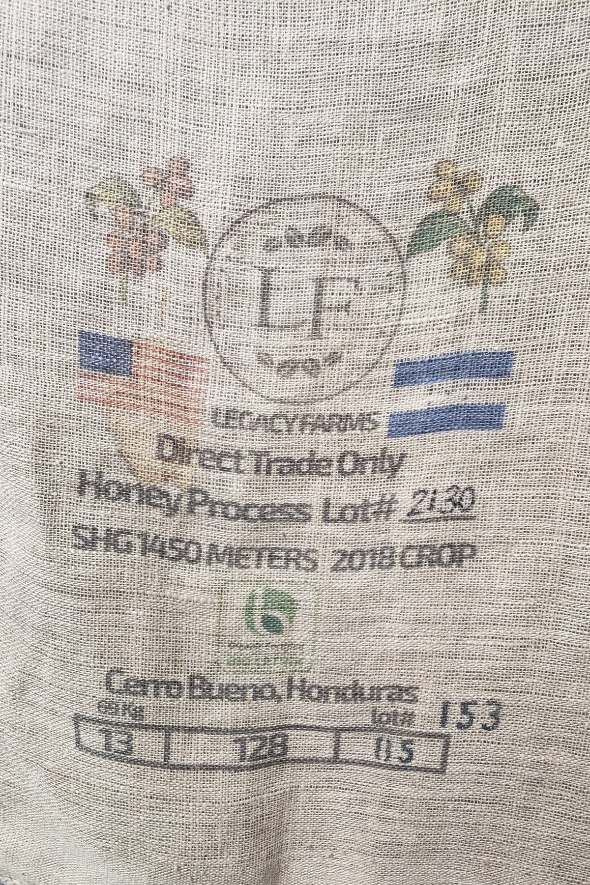 Burlap coffee shipping bag from Legacy Farms